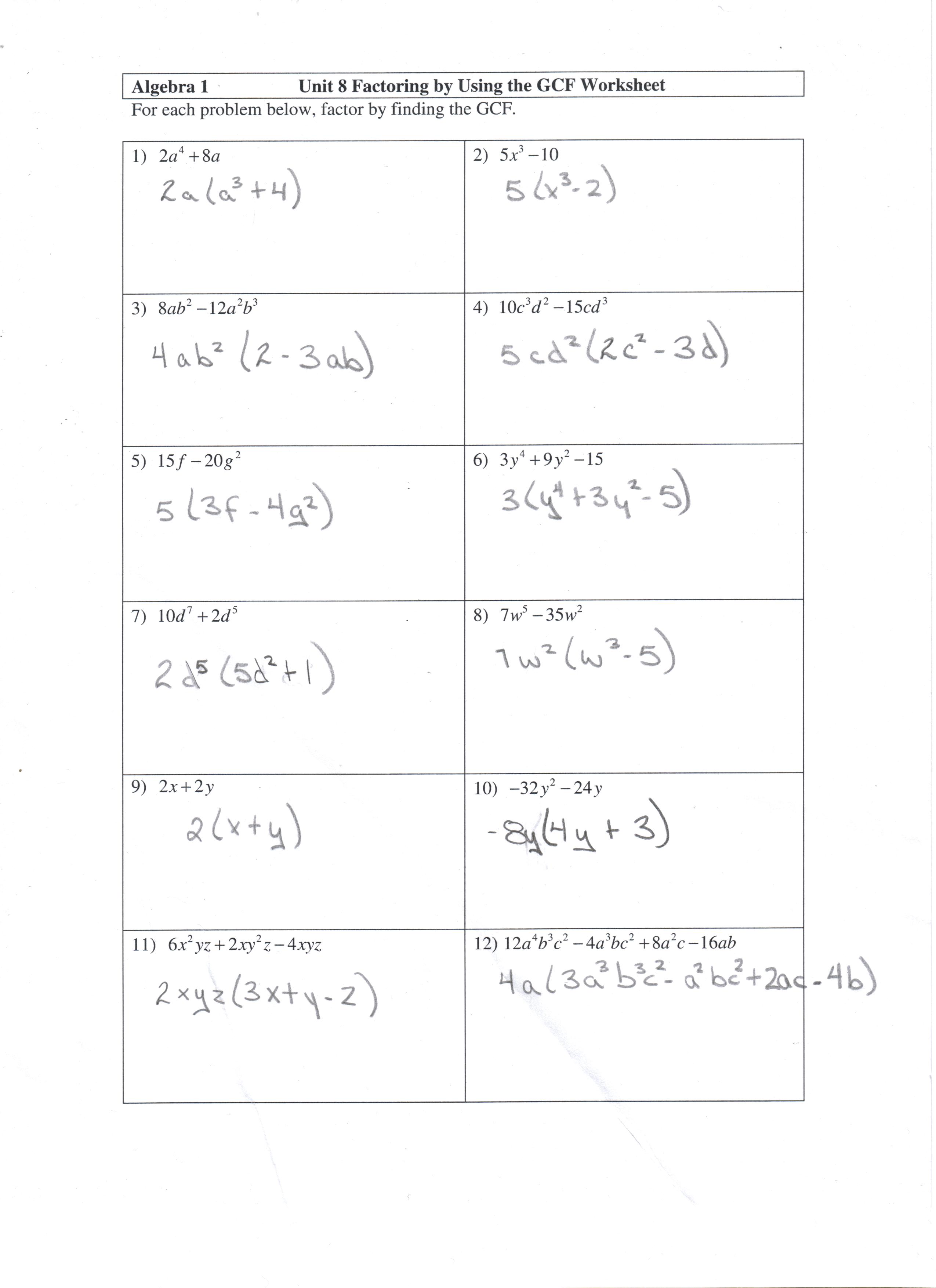 Factoring GCF worksheet and answers - Math 22 Within Factoring Trinomials Worksheet Answers